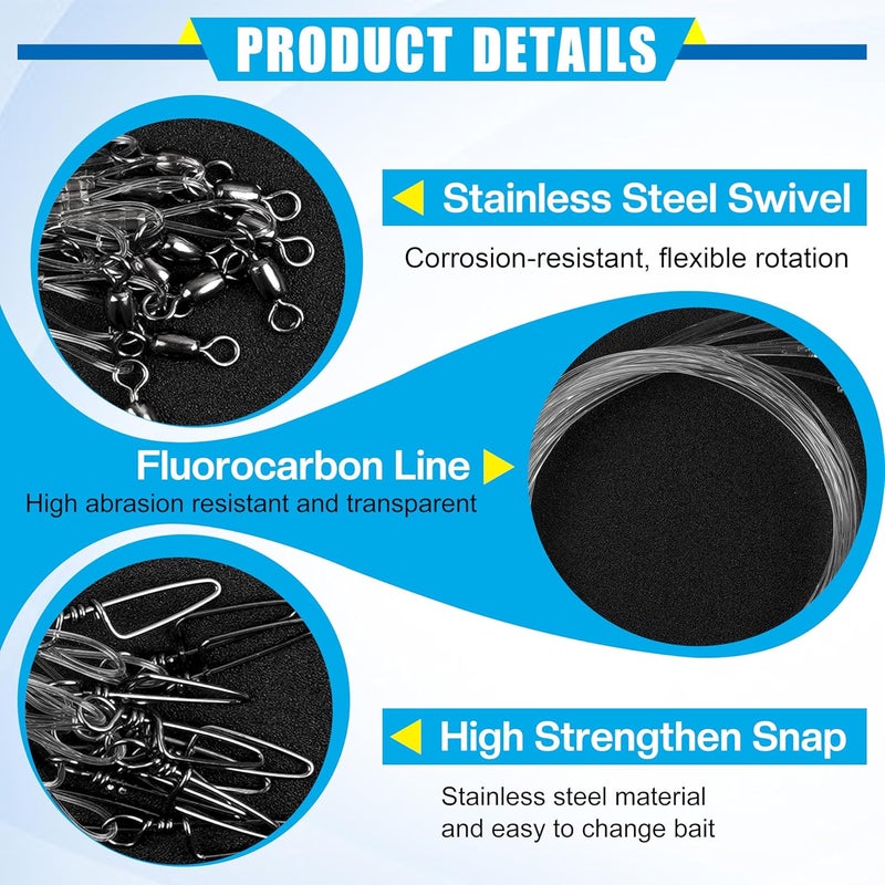 SILANON Fluorocarbon Fishing Leader, 12pcs Fluorocarbon Leader Line with Swivels Snap Invisible Fishing Wire Leader Connect Tackle Lures Bait Hooks for Saltwater Freshwater - Image 3